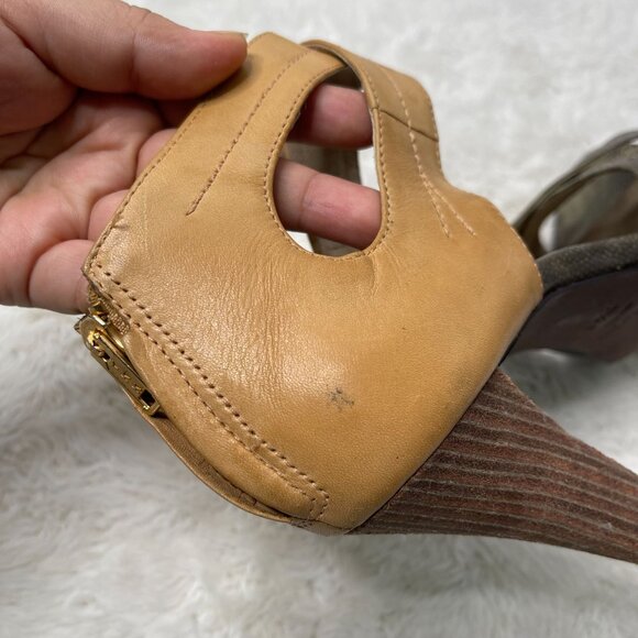 Elizabeth & James Women's Tan Green High Heel Sandal Leather Shoes Size 7.5 - Picture 8 of 14